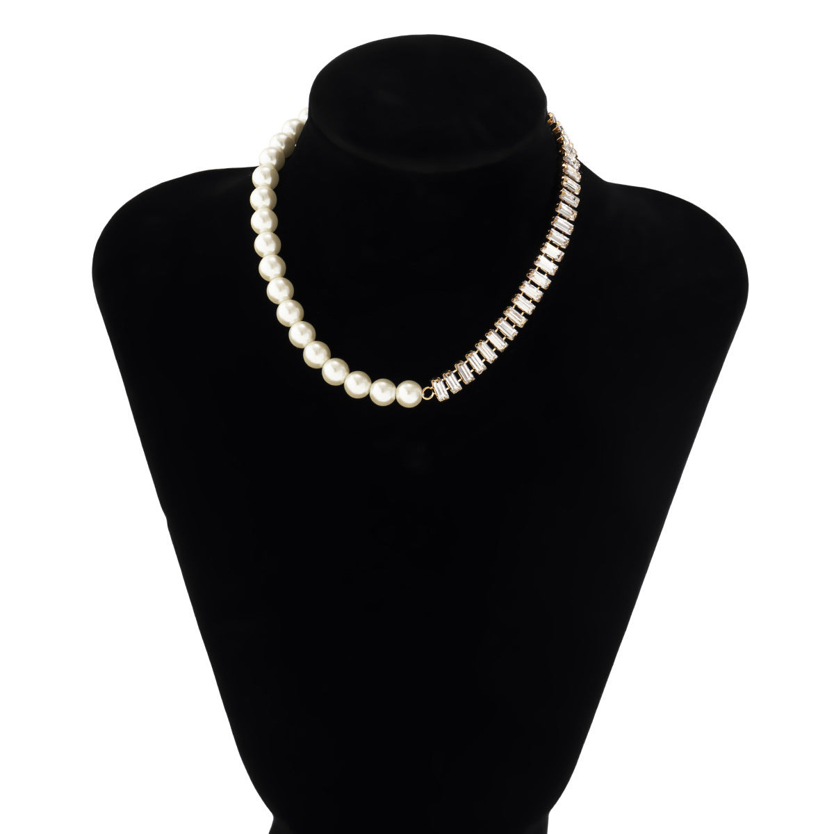 Minimalist Hip-hop Geometric Square Cubic Zirconia Pearl Rhinestone Claw Chain Necklace for Women