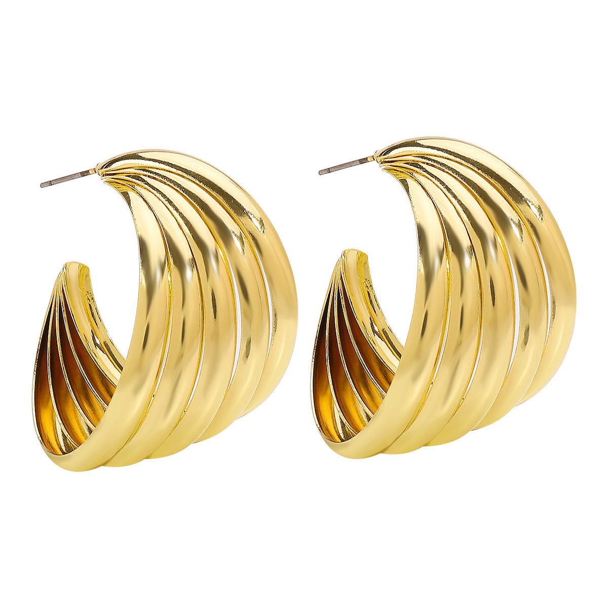 Pendientes de aro geométricos multicapa en forma de C de metal para mujer con acabado galvanizado