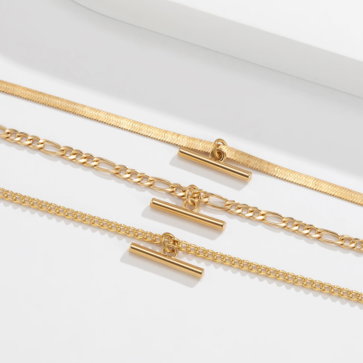 Minimalist Geometric Letter Alloy Pendant Plated Brass Snake Chain Necklace Set for Women