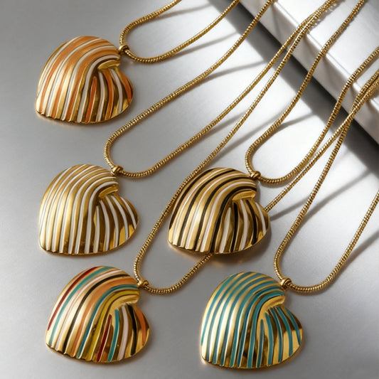 Casual Striped Heart Drip Oil Plated Stainless Steel Necklace for Women