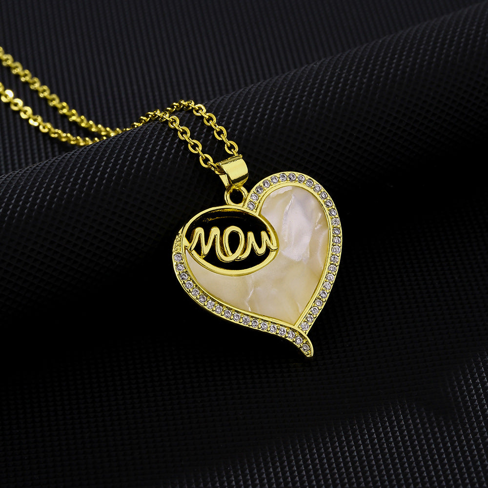 Elegante collana in acciaio inossidabile a forma di cuore con intarsio di zirconi per donna, gioiello con pendente e catena a O
