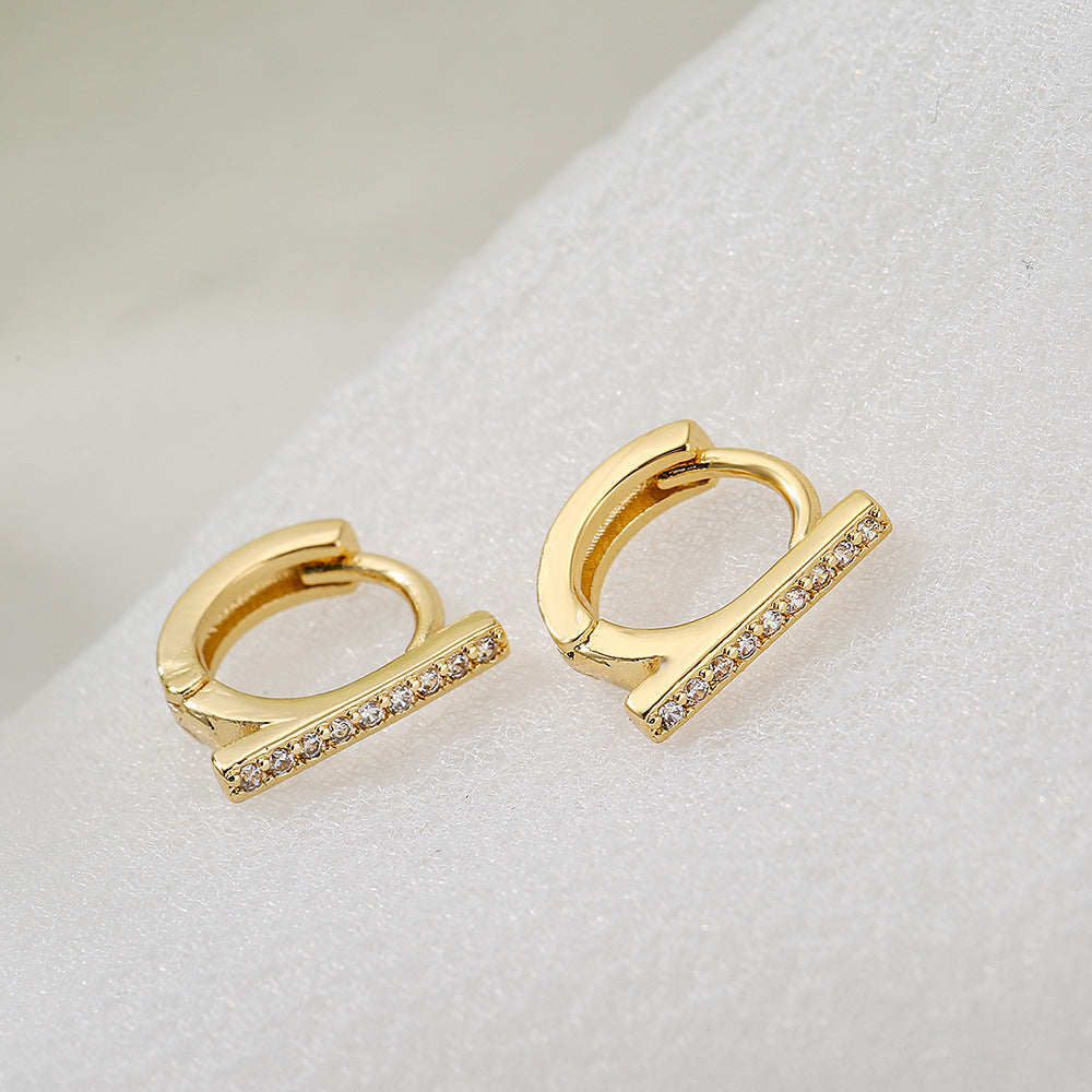 Minimalist Geometric Copper Hoop Earrings with Gold Plating and Micro-Pave Zirconia for Women