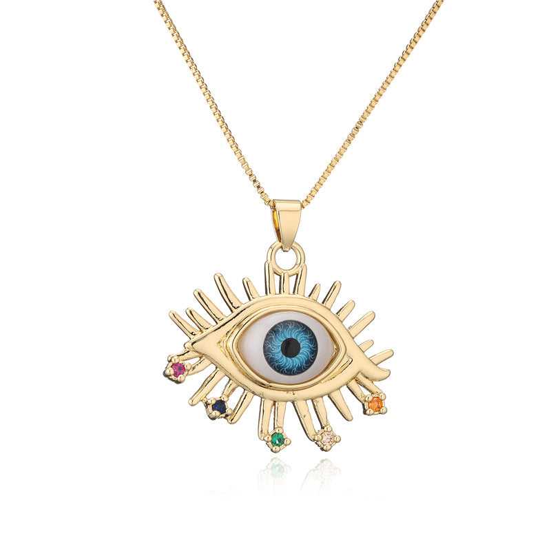 Exaggerated Geometric 18K Gold Eye Pendant Necklace with Box Chain for Women