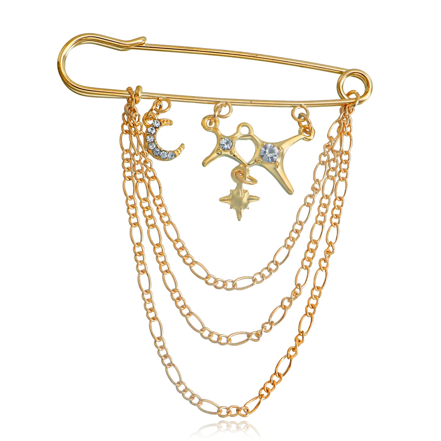 Vintage Star and Crescent Brooch with Rhinestone Inlay in Alloy, Geometric Shape Fashion Accessory for Women
