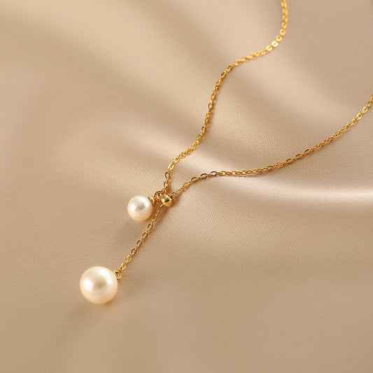 Minimalist Y-Shaped Titanium Steel Clavicle Necklace with Irregular Pendant for Women