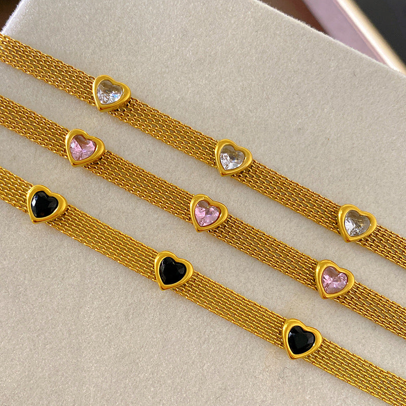 Geometric Heart Square Mesh Titanium Steel Plated Bracelet Unisex