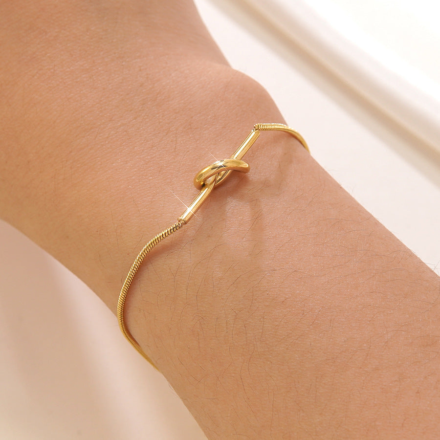 Geometric Knot Gold Plated Stainless Steel Snake Chain Bracelet for Women