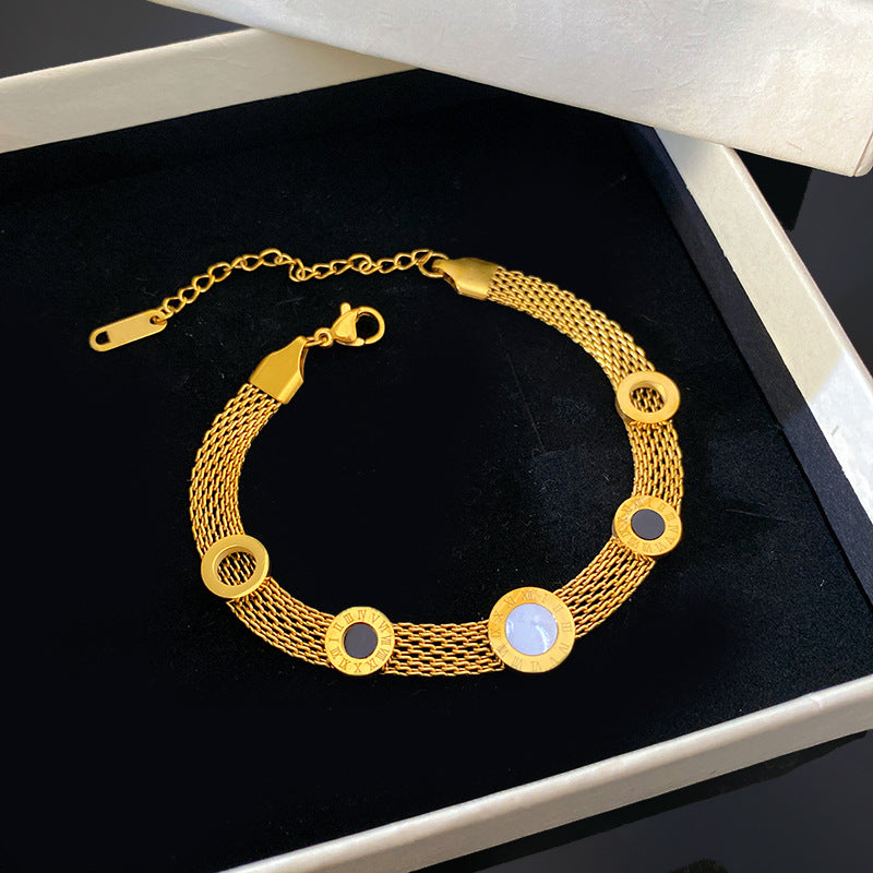 Geometric Hollow Mesh Watch Chain Bracelet Titanium Steel Plated Unisex Jewelry