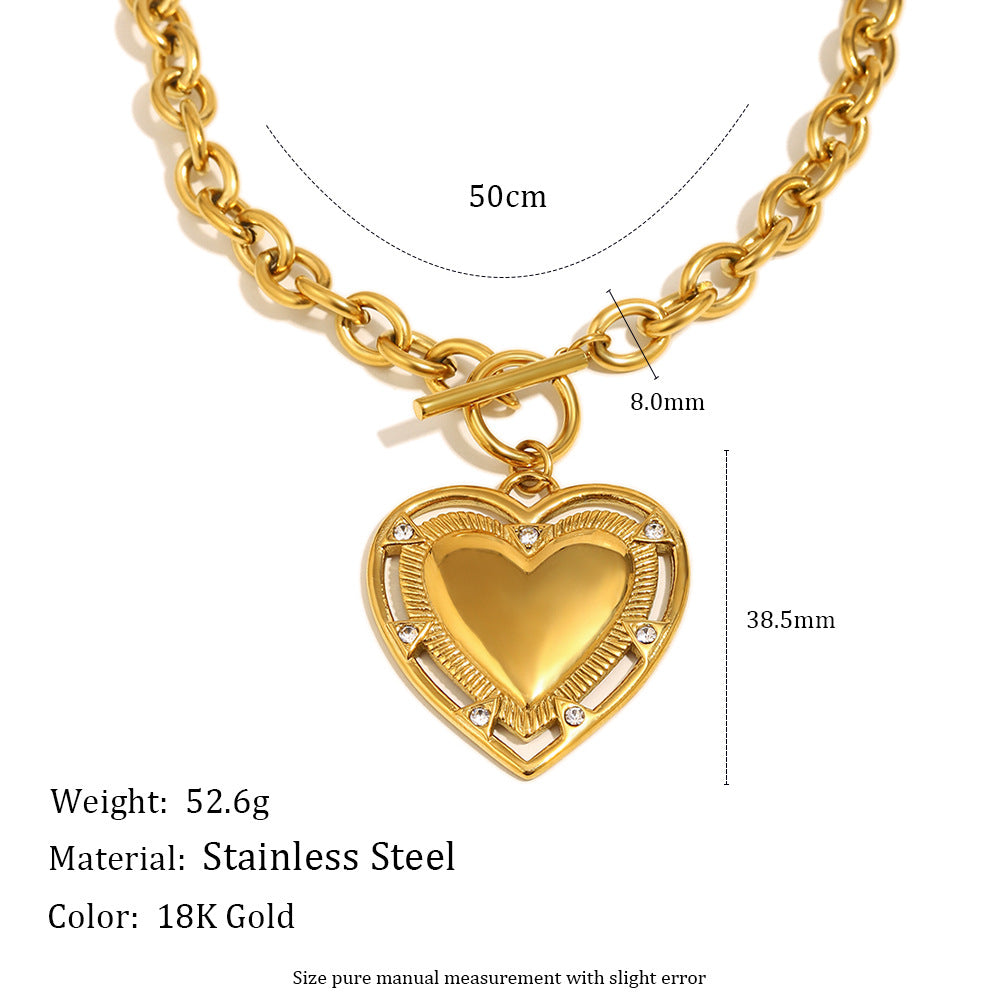Minimalist Heart-Shaped Stainless Steel Plated 18K Gold O-Chain Necklace for Women