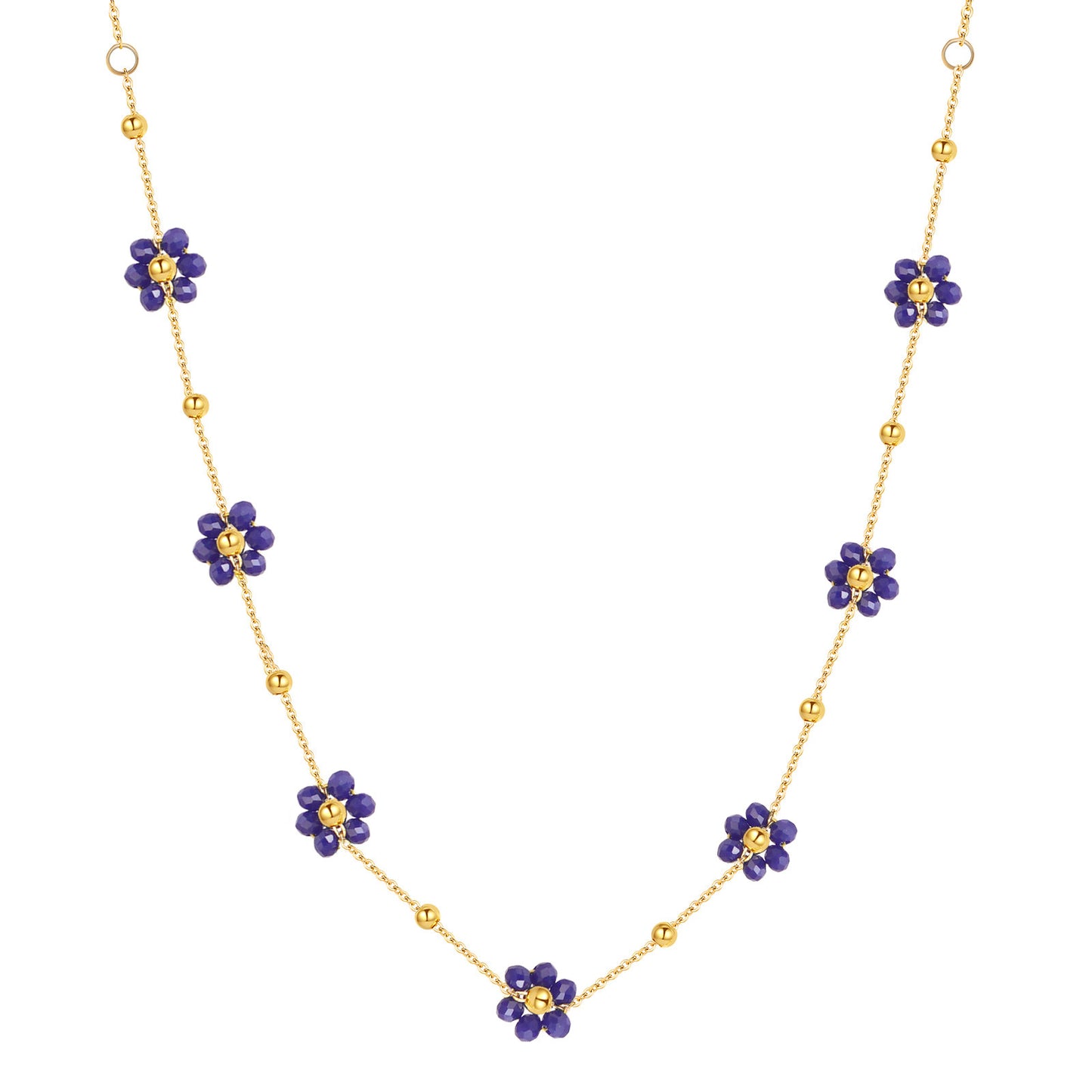 Elegant Gold Plated Stainless Steel Floral Beaded Necklace for Women