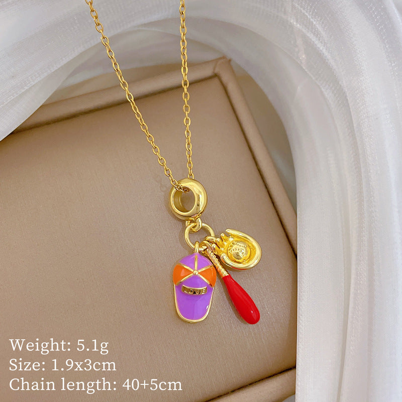Sweet Minimalist Cross Micro-Inlaid Cubic Zirconia Brass Pendant Titanium Steel Necklace for Unisex