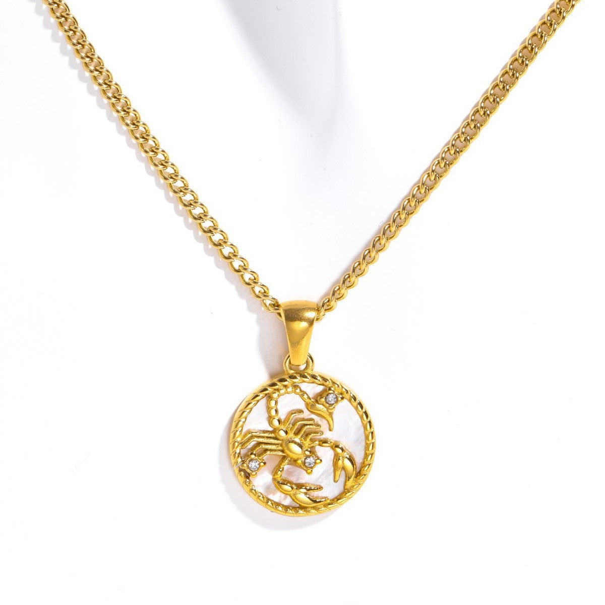 18K Gold Plated Titanium Steel Round Zodiac Coin Necklace PVD Finish Unisex