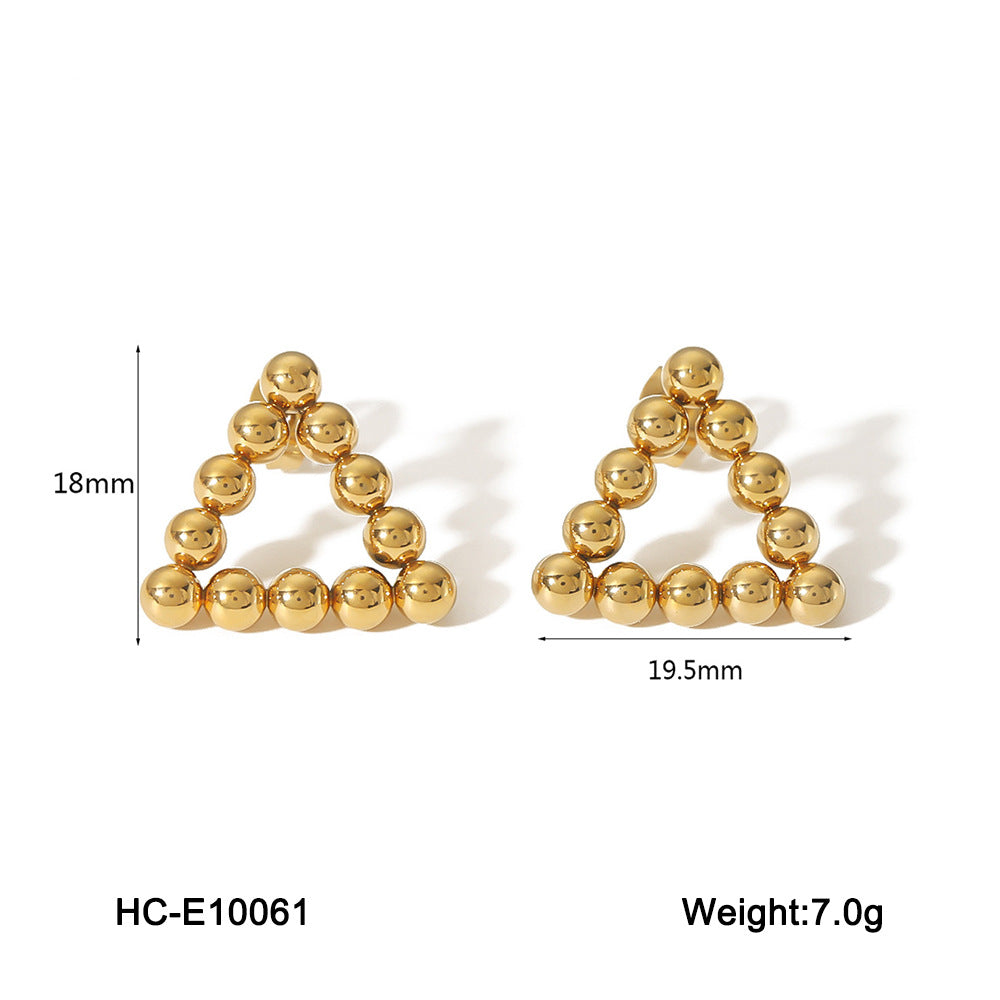 Minimalist Geometric Hollow Beaded Titanium Steel Earrings for Women Hypoallergenic Plated Fashion Studs