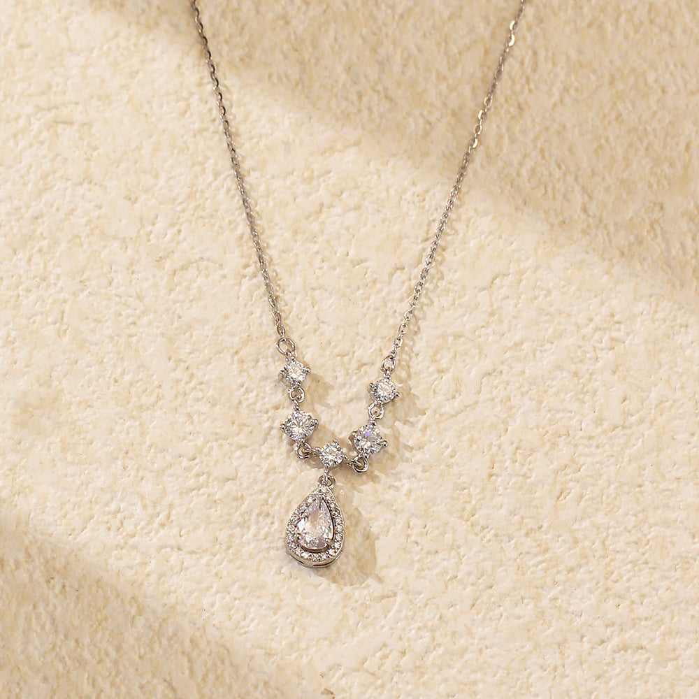 Elegante Collana Pendente Geometrico a Goccia con Strass in Argento Sterling 925 con Catena Curb per Donna