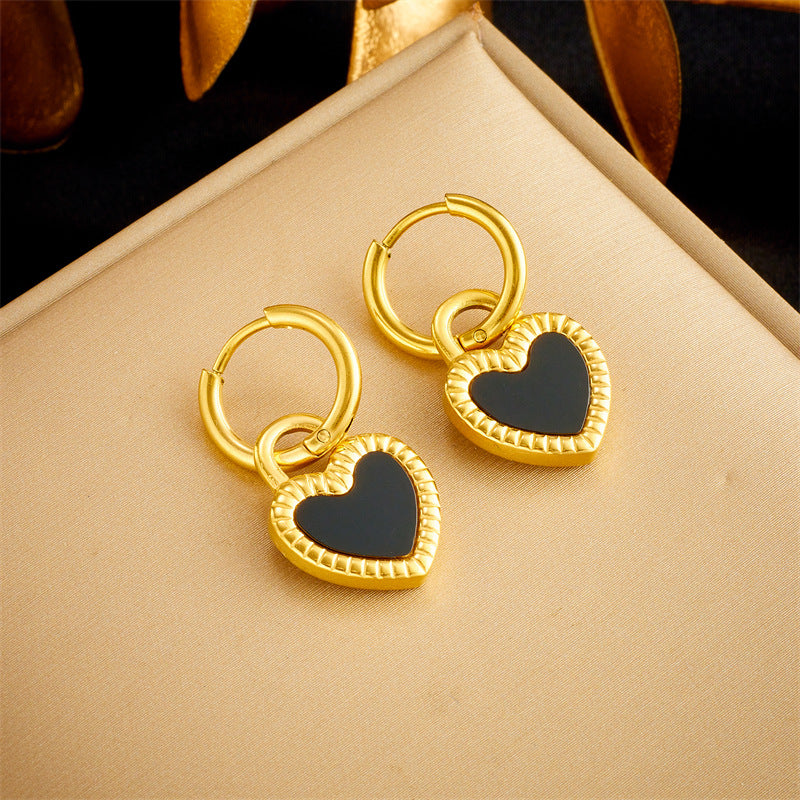 Minimalist Heart-Shaped Titanium Steel Plated Necklace and Earrings Set for Women with Delicate Clavicle Chain