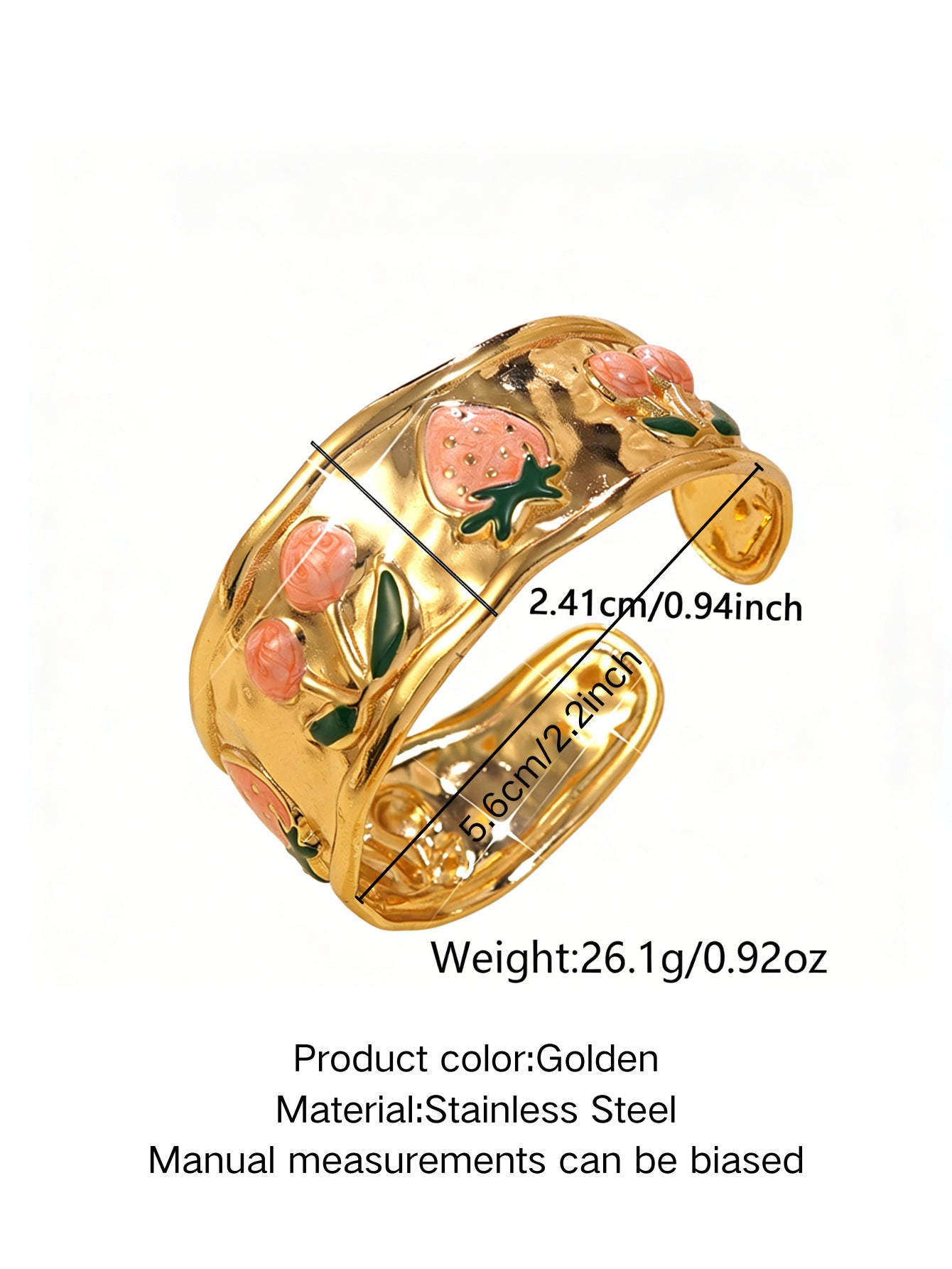 Elegante Pulsera Abierta de Lujo Floral con Esmalte de Aceite de Acero Inoxidable y Titanio con Cereza