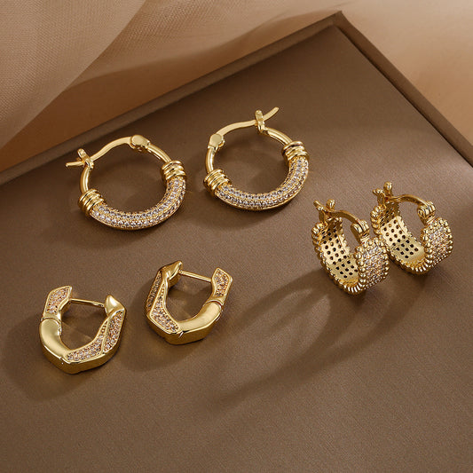 Pendientes de Cobre Geométricos Minimalistas con Baño de Oro e Incrustaciones de Circonita para Mujer