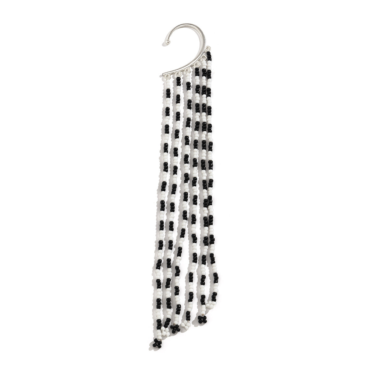 Pendientes Largos Minimalistas Geométricos de Metal con Cuentas para Mujer con Acabado Chapado en Contraste Blanco y Negro
