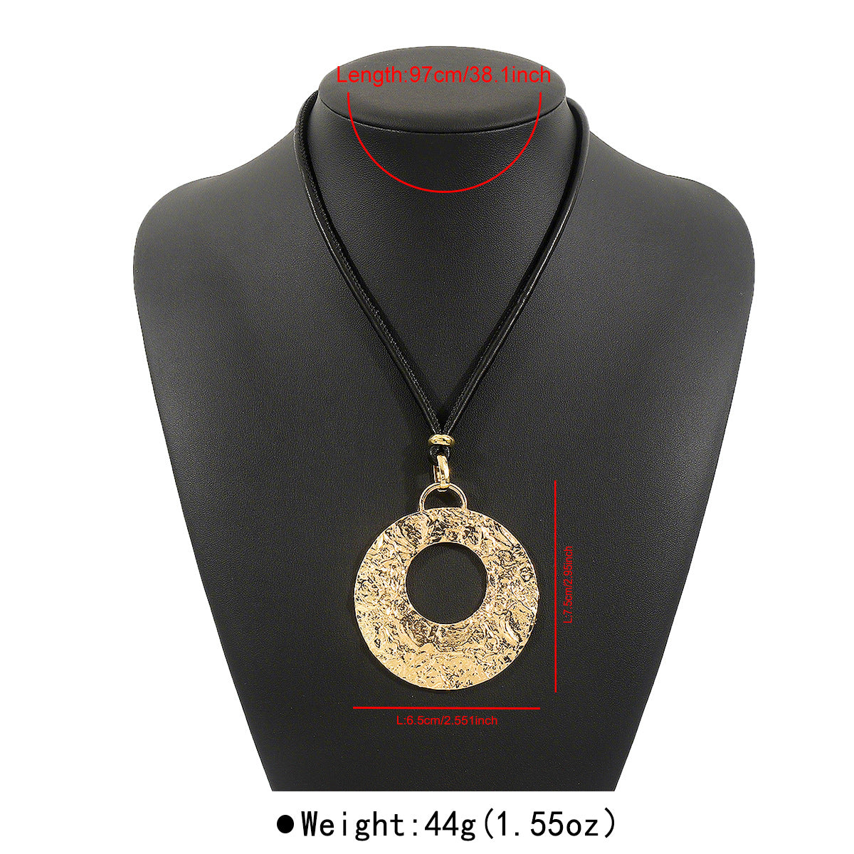 Collana lunga in lega rotonda testurizzata retrò con cordino in pelle da donna