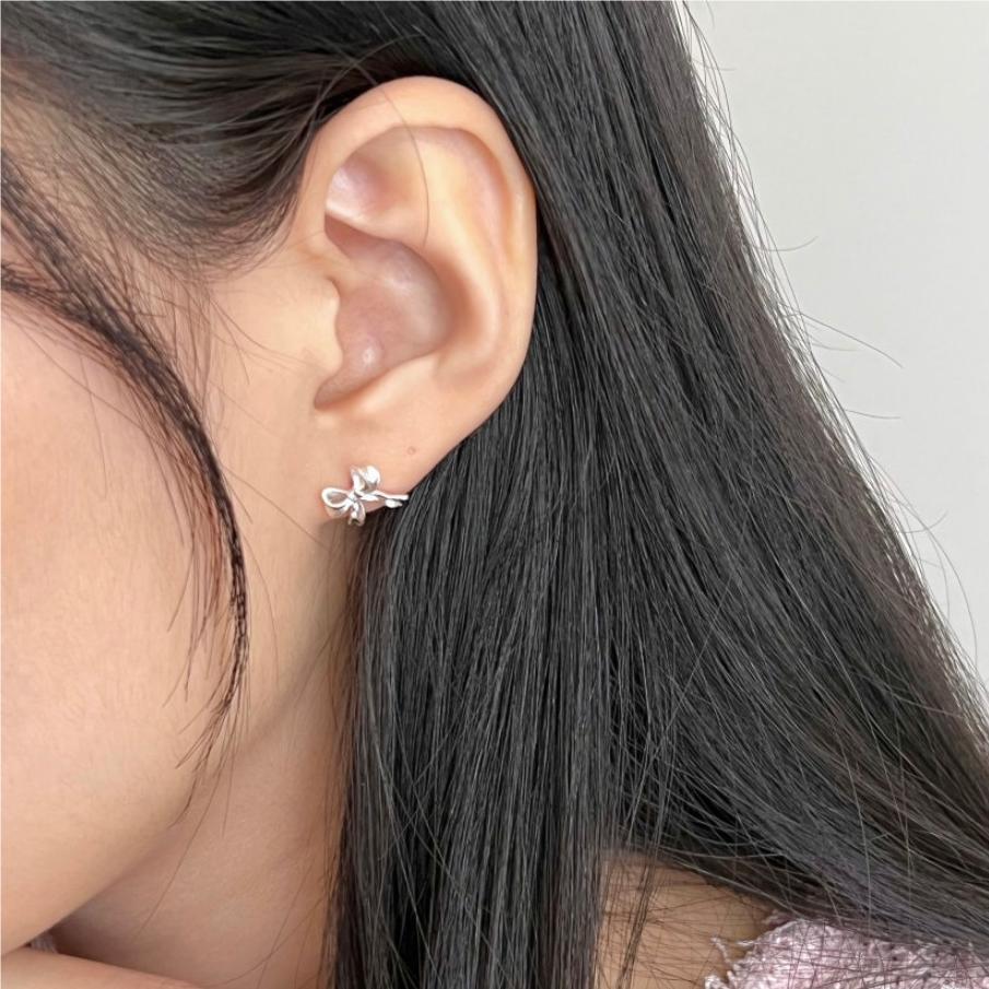 Minimalist Bow Knot Stud Earrings for Women in 925 Sterling Silver with Gold Plating
