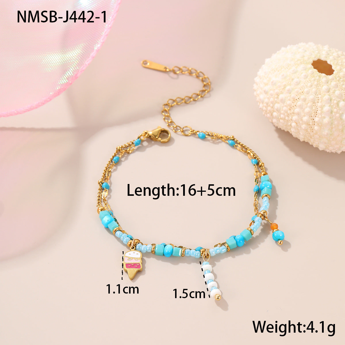 Collana da Donna Minimalista alla Moda con Perline Geometriche in Acciaio Inox e Dettagli in Conchiglia