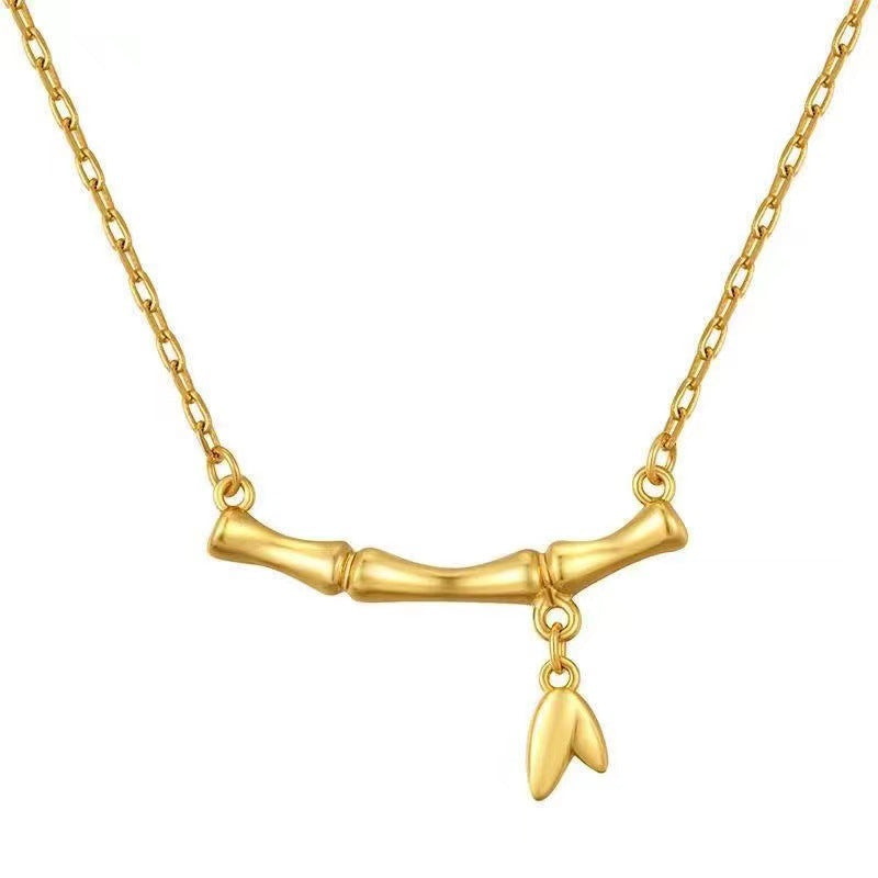 Minimalist Geometric Bamboo Section Necklace 18K Gold Plated Titanium Steel O-Chain Pendant for Women