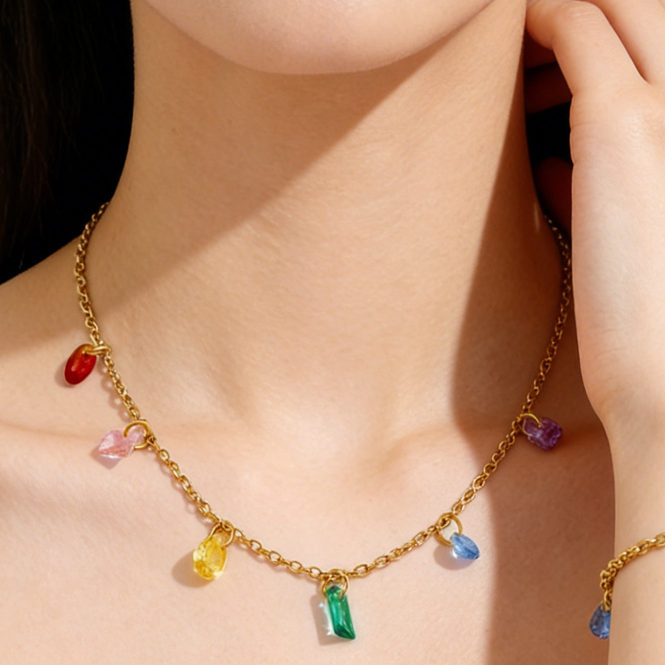 Luxury Geometric Stainless Steel and Titanium Steel Necklace and Bracelet Set with Cubic Zirconia 18K Gold Plated for Women
