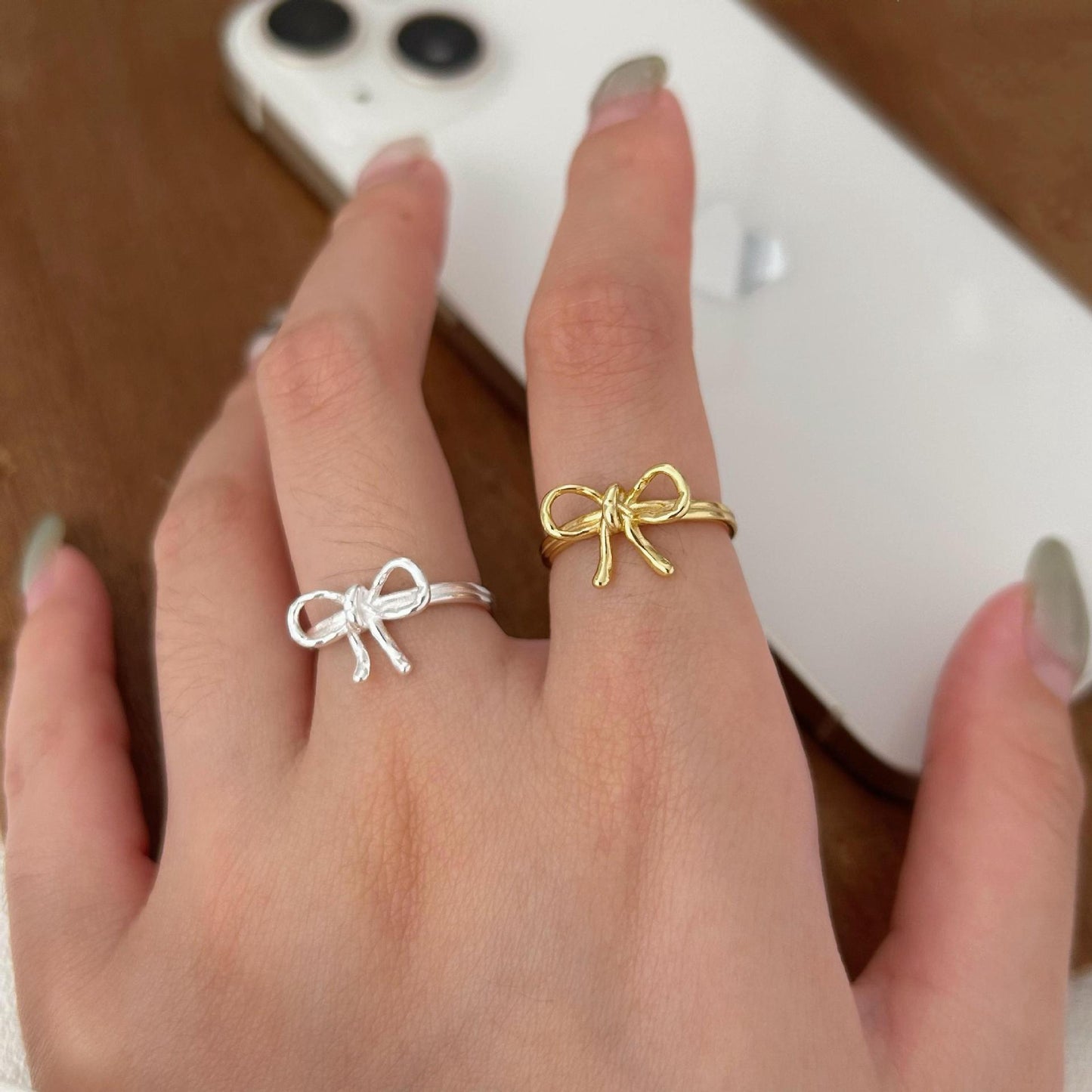 Minimalist Bow Knot Ring in Sterling Silver 925 for Women with Polished Finish and Delicate Ribbon Shape Design
