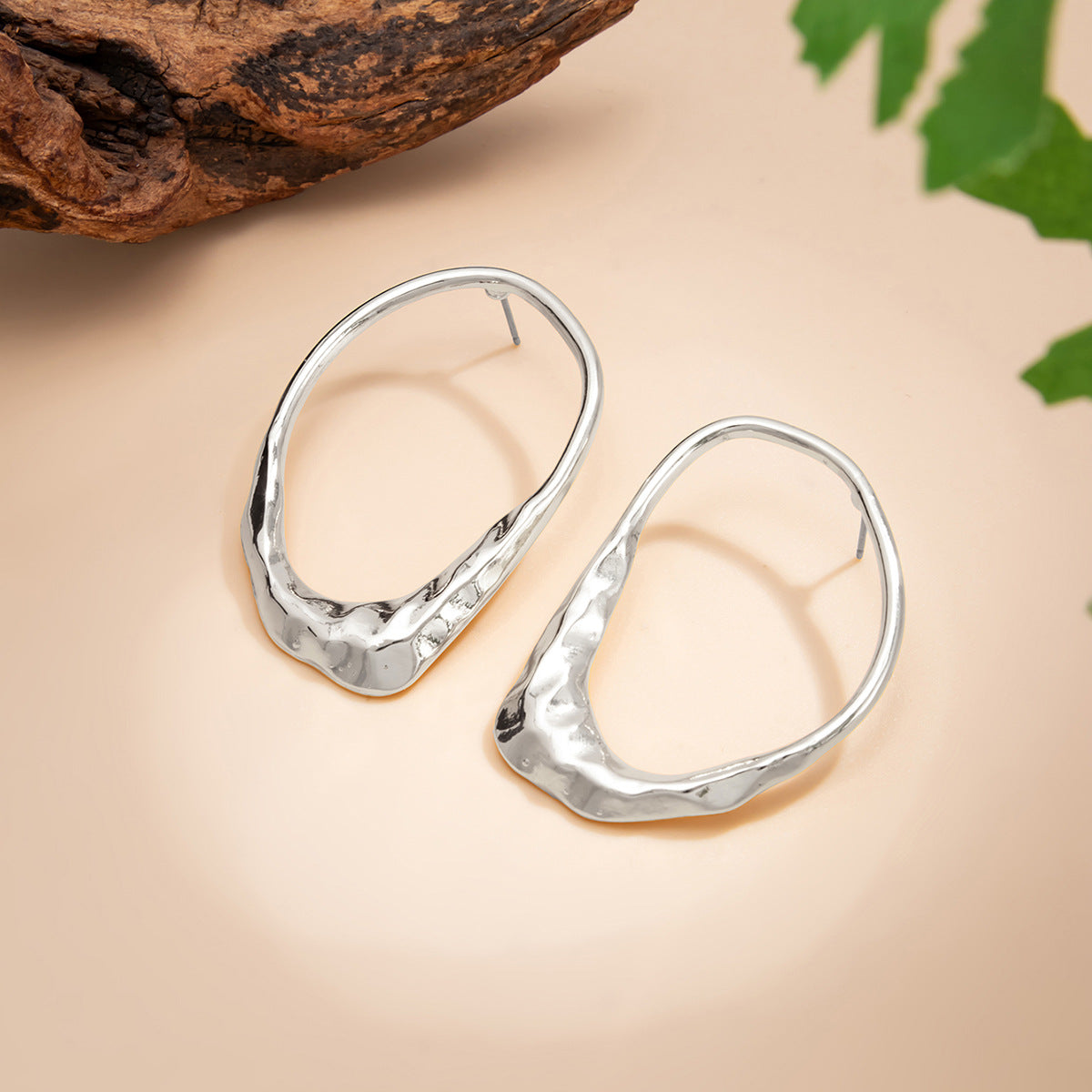 Elegant Plated Zinc Alloy Floral Geometric Hollow Irregular Ruffled Earrings for Women