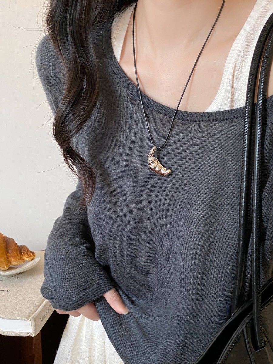 Collana con ciondolo a goccia minimalista dai toni freddi in lega placcata per donna, catena per maglione casual