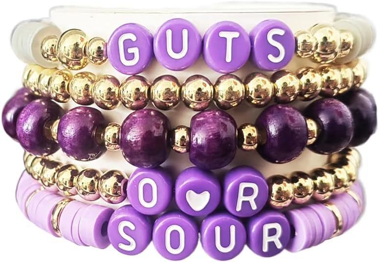Purple Resin Letter Charm Bar Bracelet Set Unisex