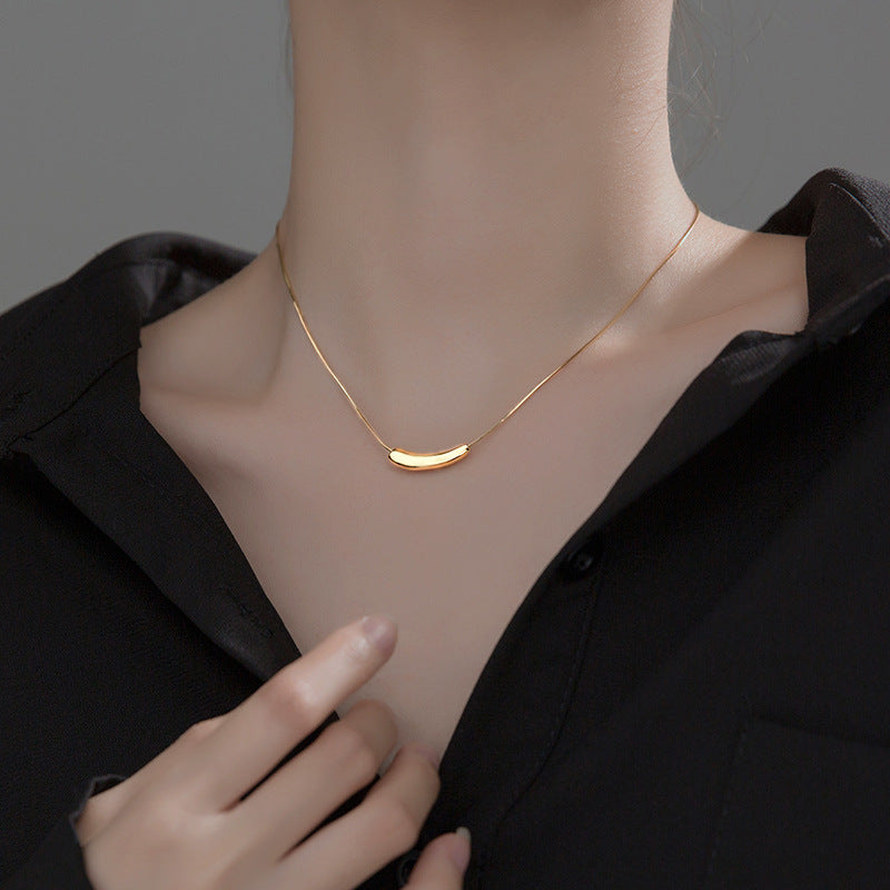 Minimalist Eggplant-Shaped Titanium Steel Pendant Necklace for Women with Plated Finish and Snake Chain