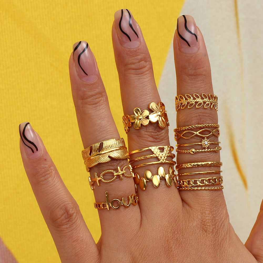Fashionable Geometric Stainless Steel Ring with Gold Plating for Women