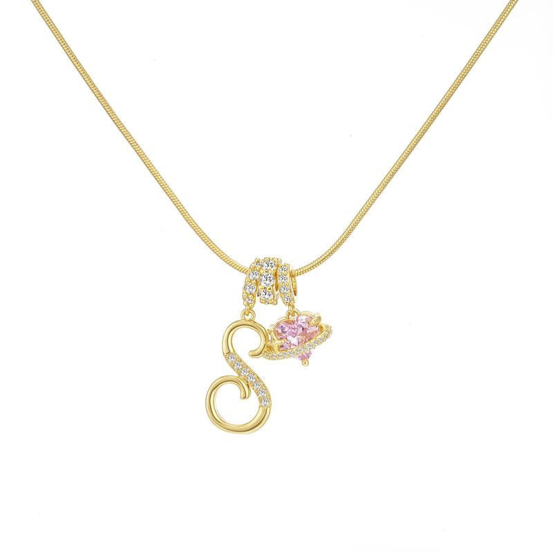 Sweet 22K Gold Plated Letter Titanium Steel Pendant Brass Cable Chain Necklace Unisex