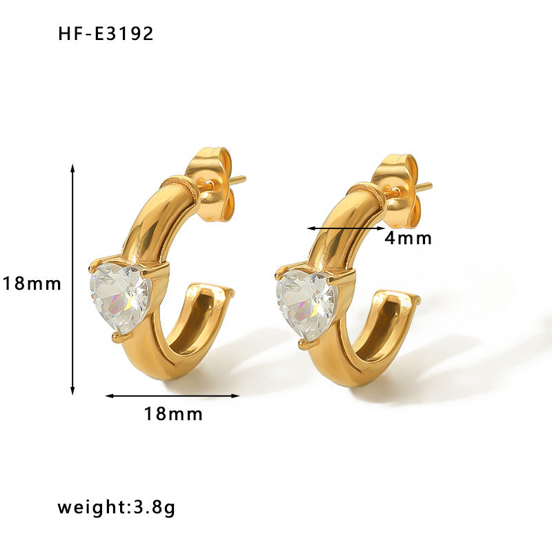 Orecchini da donna geometrici minimalisti in acciaio inossidabile con intarsio in strass e placcatura in oro 18 carati