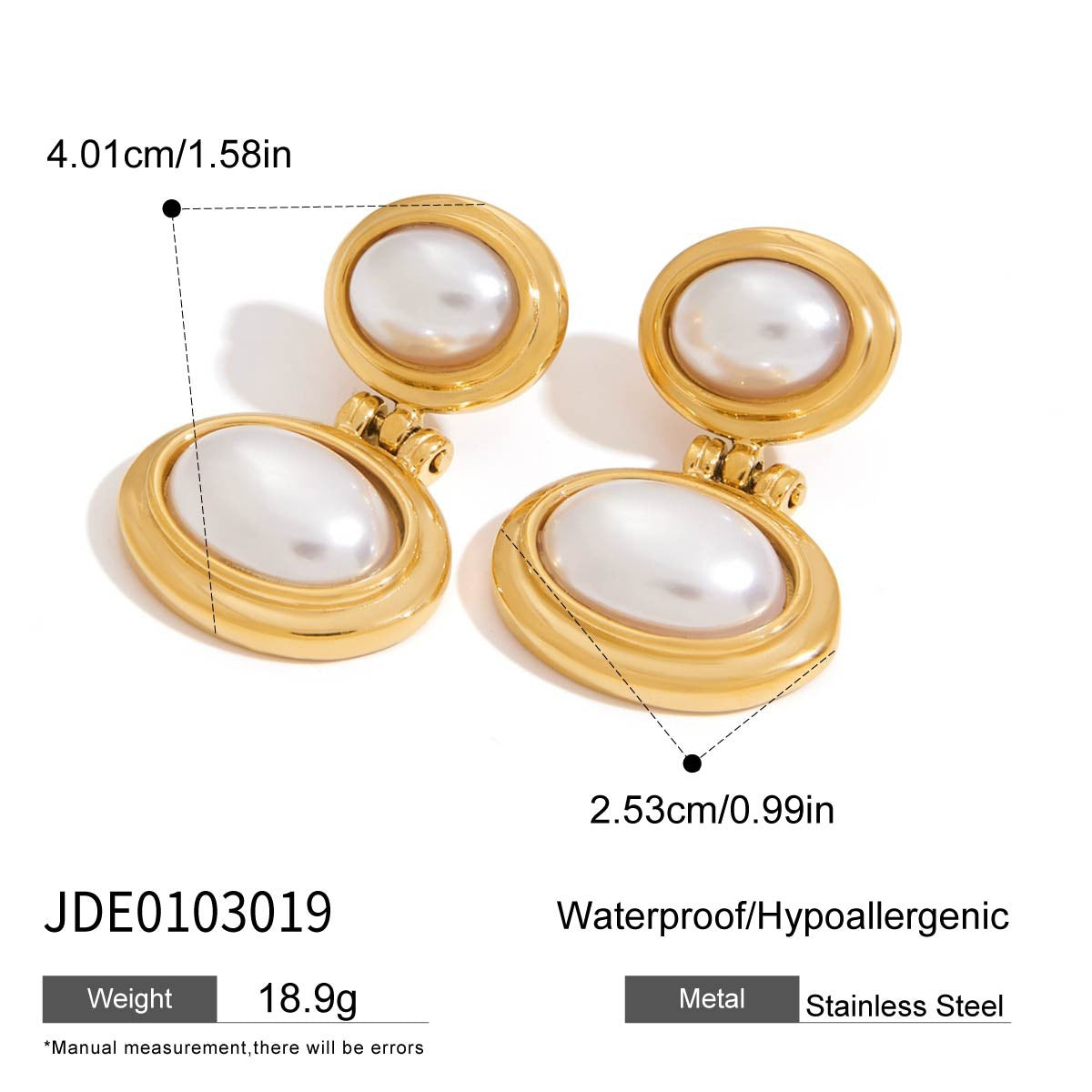 Elegant Geometric Stainless Steel Pearl Stud Earrings for Women