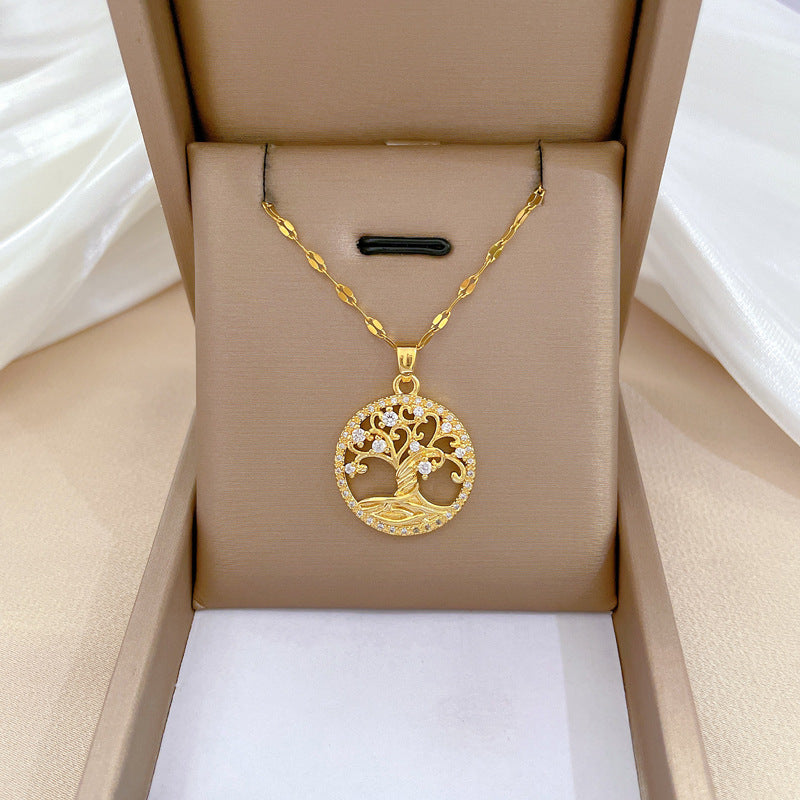 Collar de acero de titanio geométrico minimalista de lujo con incrustaciones de diamantes de imitación para mujer