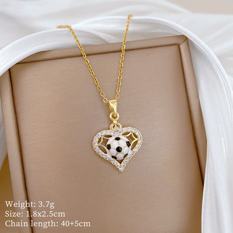 Sweet Sporty Heart Geometric Rhinestone Plated Titanium Steel Necklace with Cable Chain for Unisex