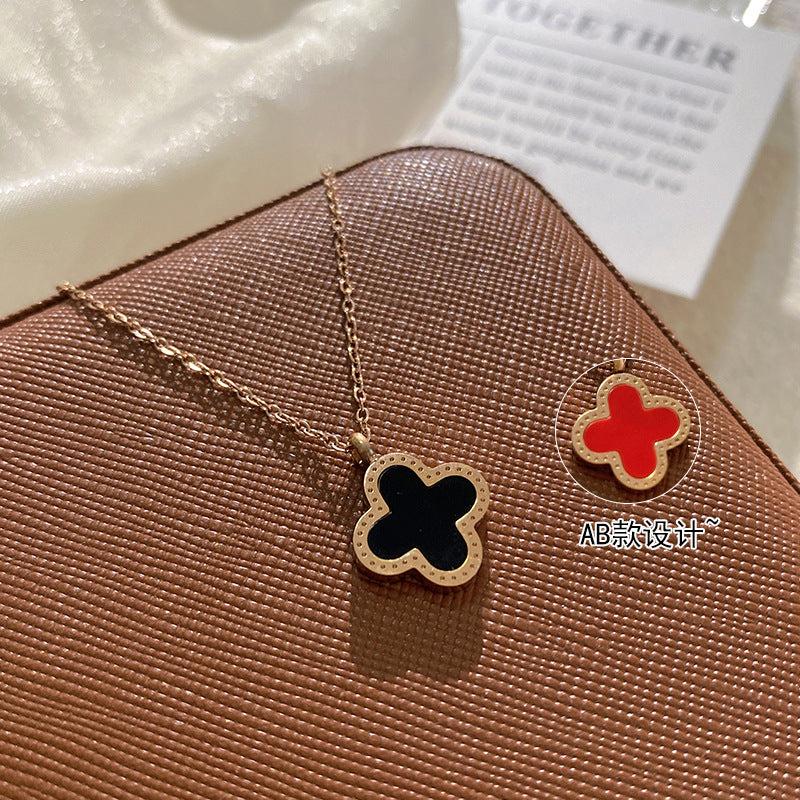Minimalist Elegant Gold Plated Titanium Steel Four-Leaf Clover Necklace for Unisex
