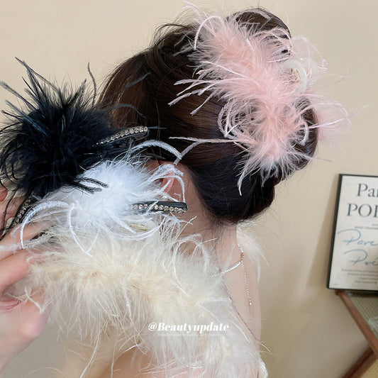 Elegant Feather-Shaped Acrylic Hair Clip with Rhinestone Inlay for Women, Minimalist Luxury Claw Clip