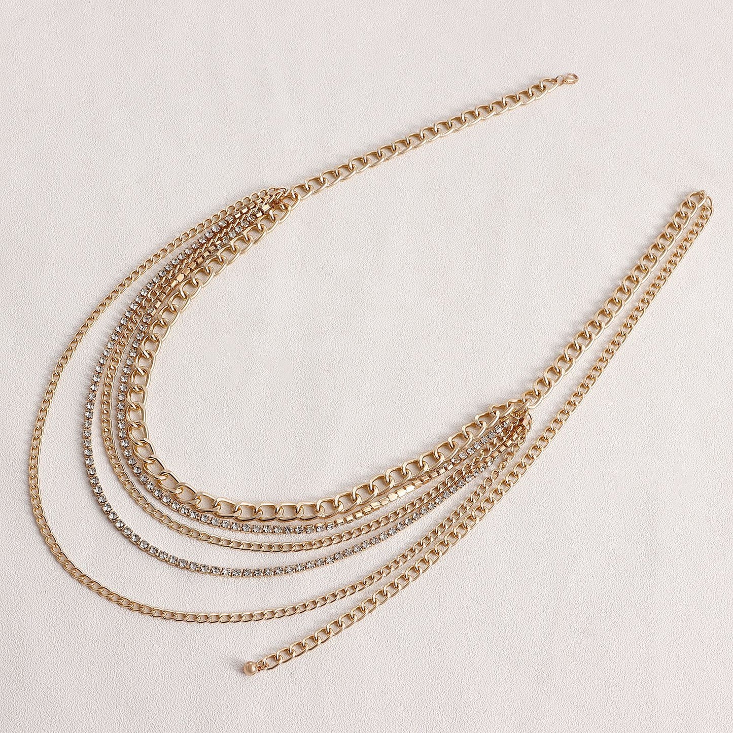 Punk Style Geometric Waist Chain for Women with Metal Body and Rhinestone Inlay Multi-Layer Fringe Body Chain