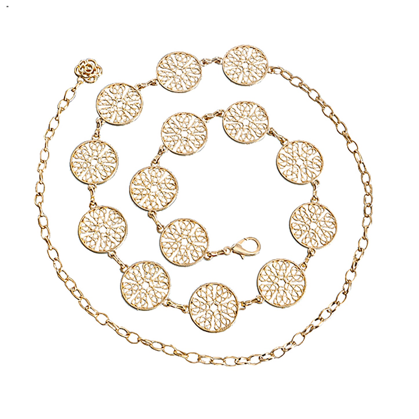 Punk Style Leaf-Shaped Metal Waist Chain for Women with Hook Closure Minimalist Decorative Thin Belt