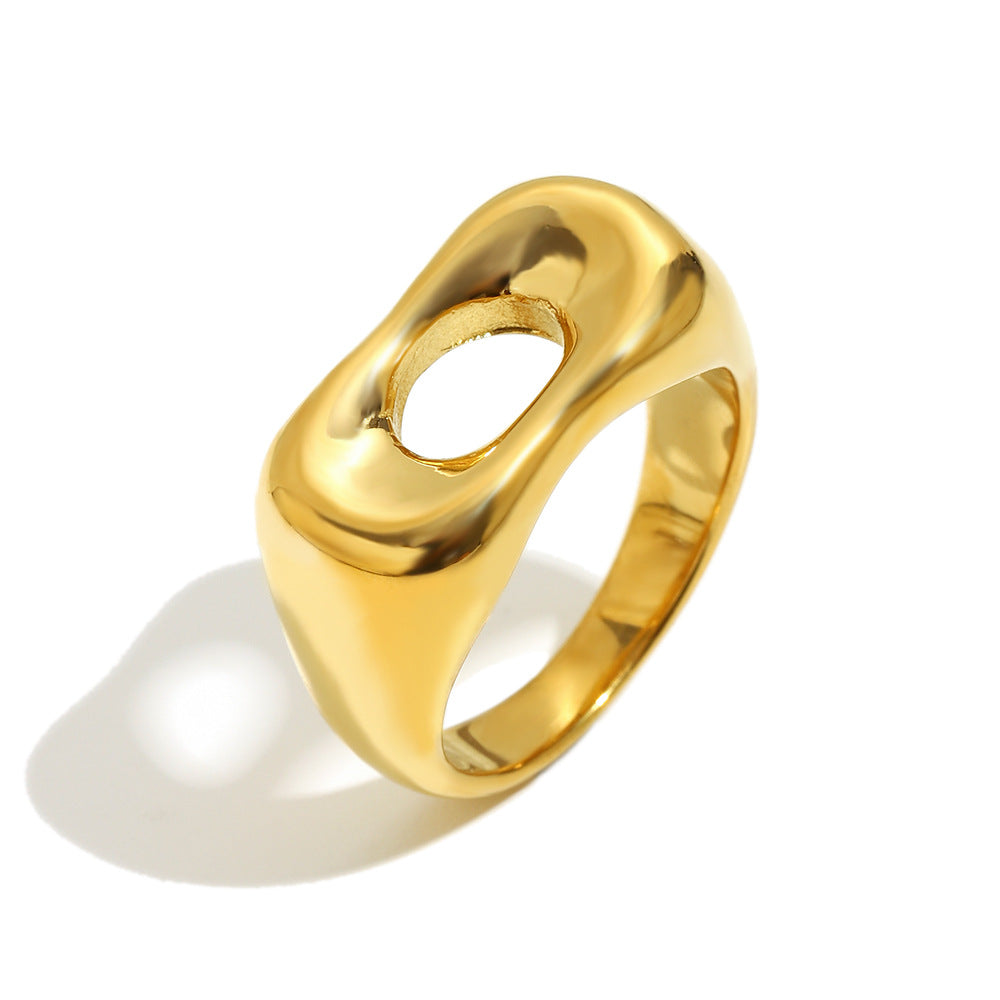 Anillo de baguette largo hueco geométrico minimalista para mujer en acero inoxidable con baño de oro de 18 quilates