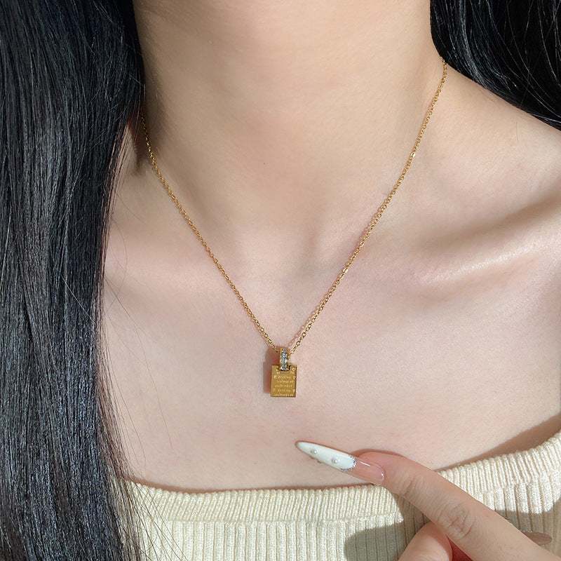 Minimalist Luxury Gold Plated Titanium Steel Square Geometric Necklace for Unisex
