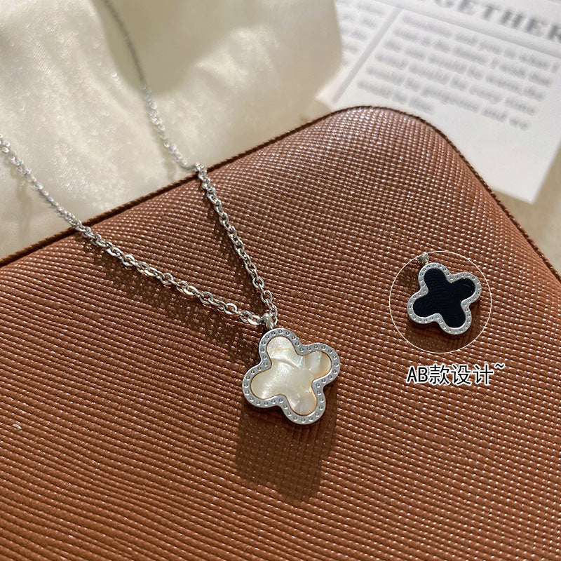 Minimalist Elegant Gold Plated Titanium Steel Four-Leaf Clover Necklace for Unisex