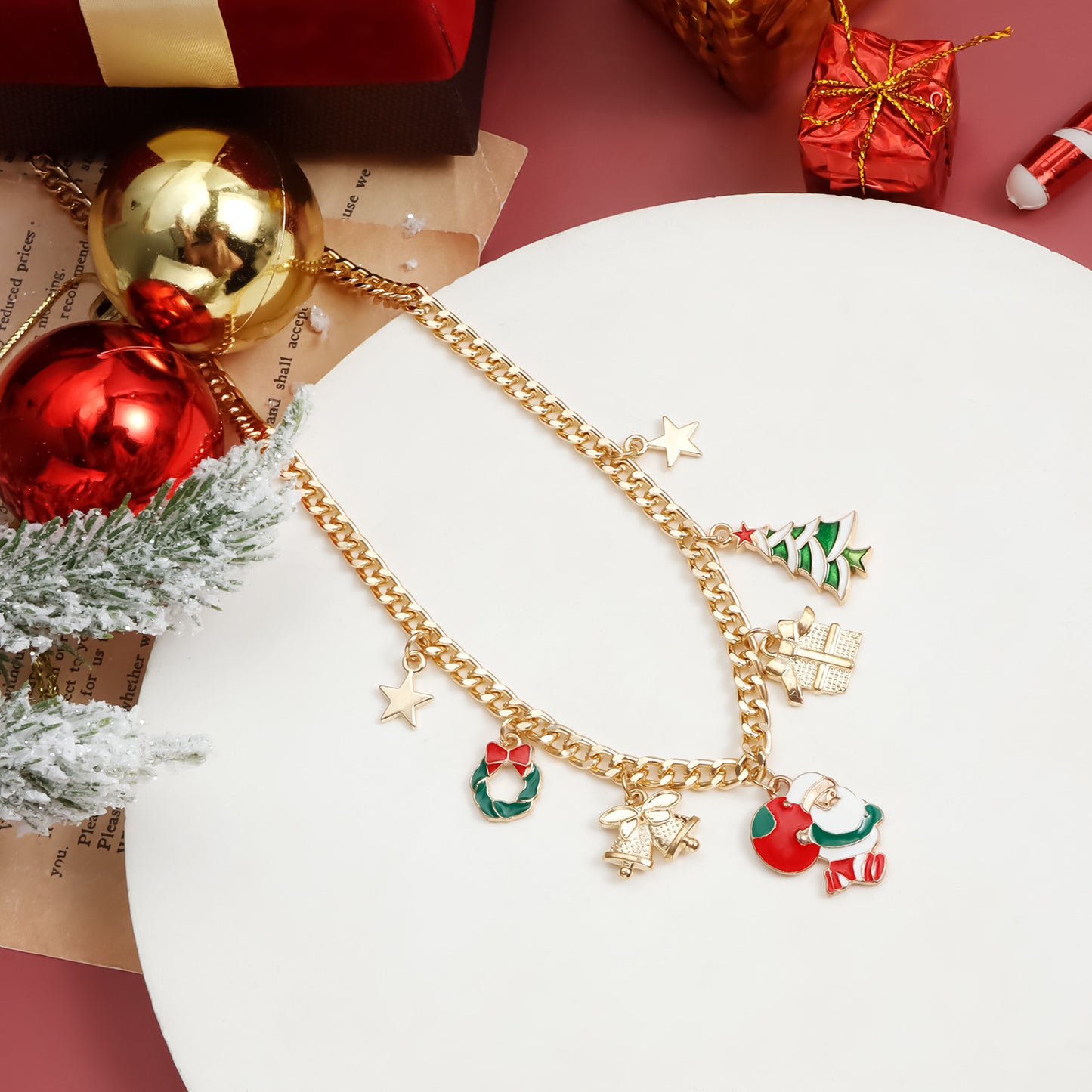 Festive Christmas Santa Castle Pendant Necklace for Women Alloy Geometric Choker with Plated Finish for Holiday Party