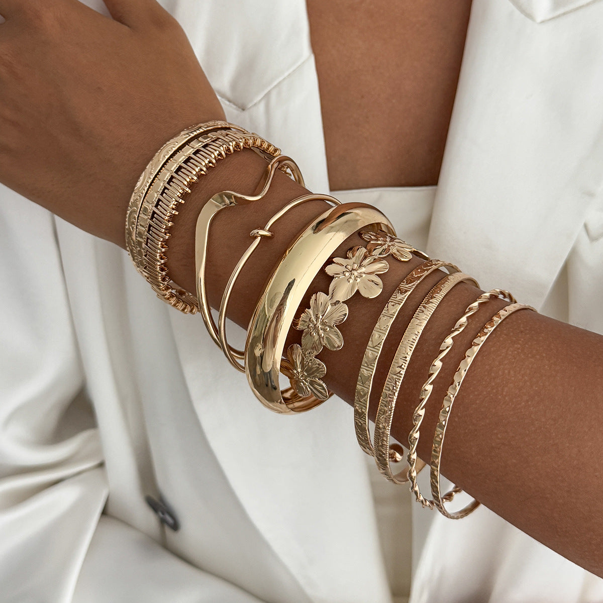 Geometric Twisted Striped Floral Open Cuff Bracelet Plated Iron Women's Fashion Jewelry