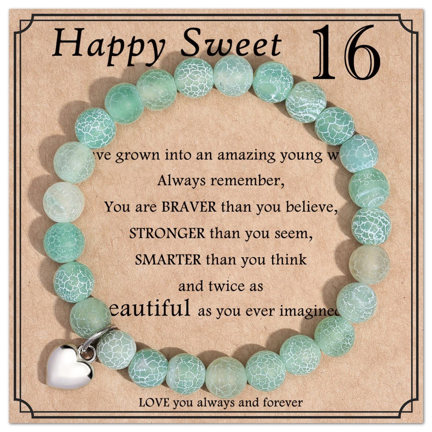 Geometric Heart Agate Beaded Bracelet for Women