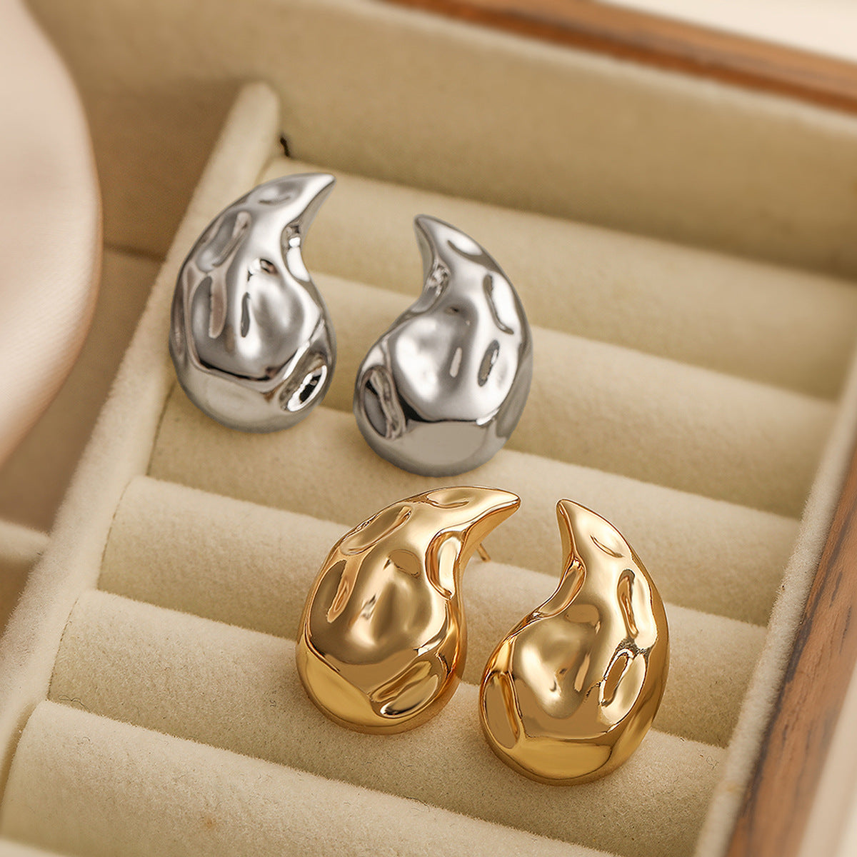 Punk-Style Irregular Geometric Copper Stud Earrings for Women with Micro-Pave Setting