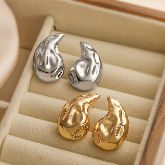 Punk-Style Irregular Geometric Copper Stud Earrings for Women with Micro-Pave Setting